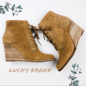 Lucky Brand Yelloh Lace Up Wedge Booties Size 7